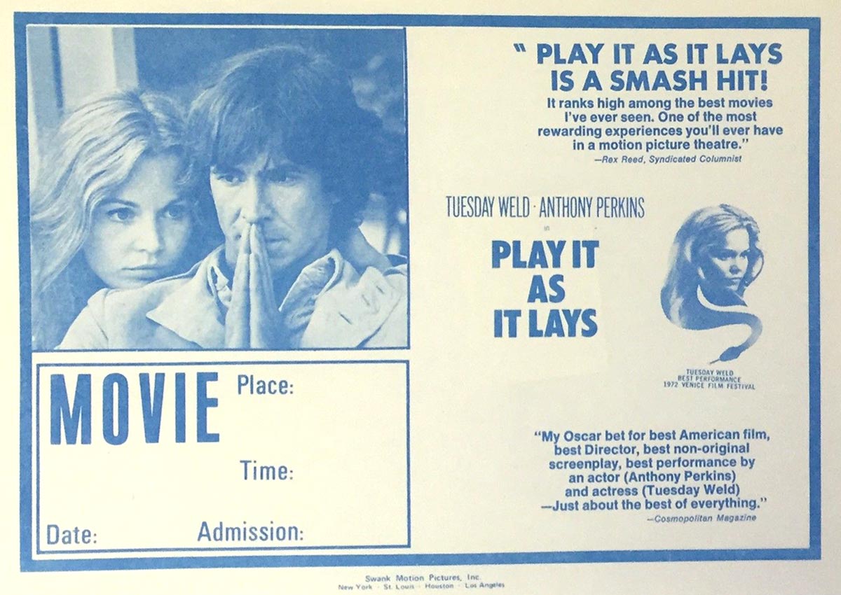 1972 Actors Tuesday Weld Anthony Perkins Press Photo